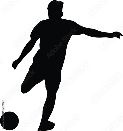 Soccer Player Silhouette – Dynamic Kick Pose in Black and White Minimalist Sports Design