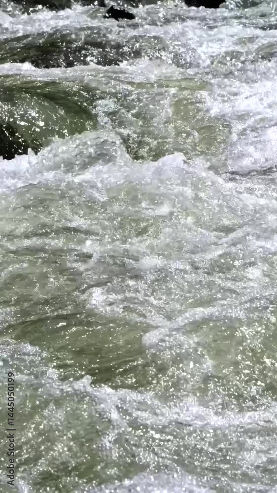 Vertical screen whitewater rapids cascading through rocky wilderness, displaying powerful natural energy with turbulent currents, foaming waves, and dynamic water movement across scenic landscape Vertical screen whitewater rapids cascading through rocky wilderness, displaying powerful natural energy with turbulent currents, foaming waves, and dynamic water movement across scenic landscape