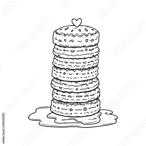 Monochrome line drawing of biscuits with gravy