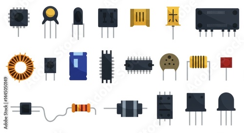Electronic components vector illustration collection circuit board parts and elements for electrical equipment design