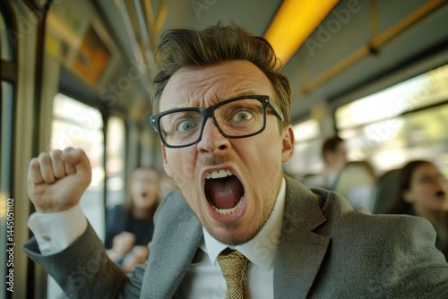 Angry man public transport