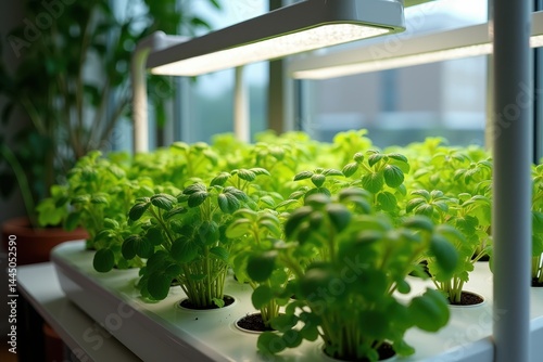 Obraz na płótnie Indoor hydroponic basil garden with led lights w salonie