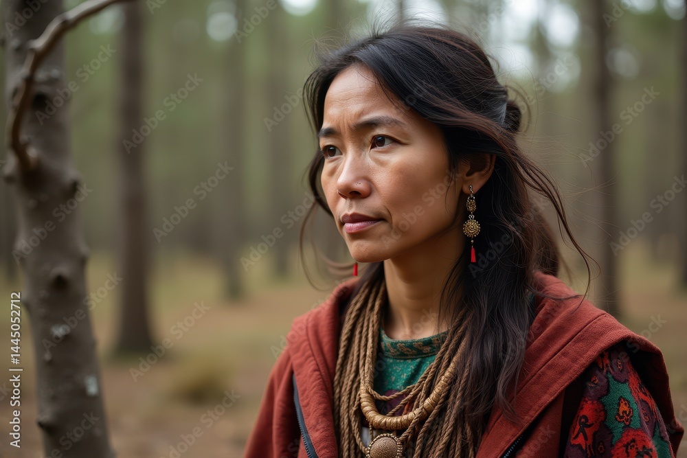 Woman in with tribal jewelry