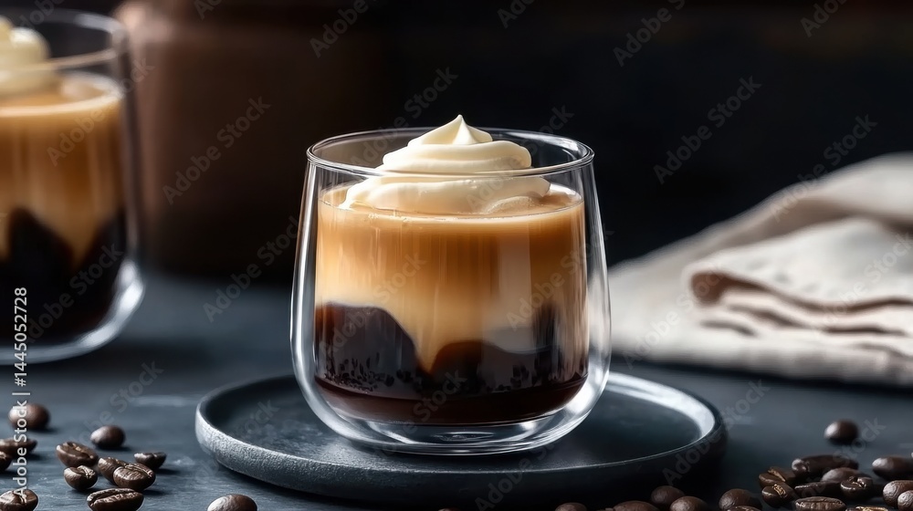 Brewed coffee jelly and smooth, chilled coffee. Glass of Japanese Kohi Jelly