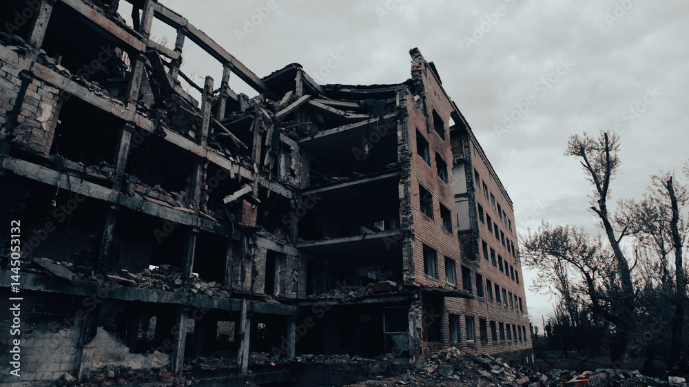 destroyed and burned houses in the city in Ukraine destroyed and burned houses in the city in Ukraine