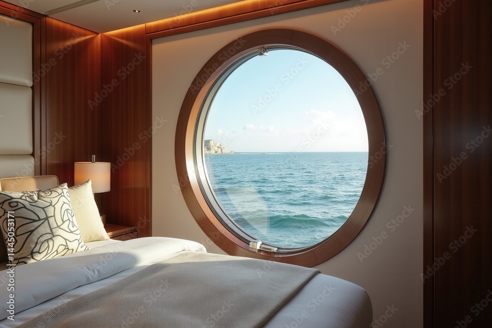 Luxury cruise ship cabin with ocean view