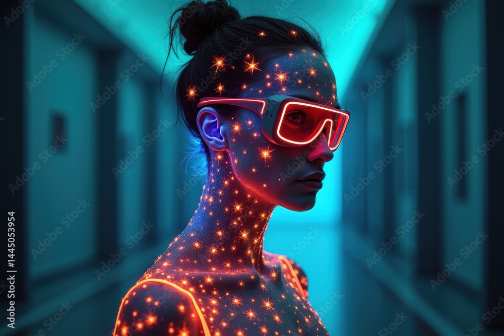 Futuristic neon portrait in digital art scene