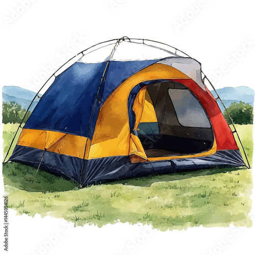 Camping Tent Rolled And Packed, watercolor vector, isolated on a white background.