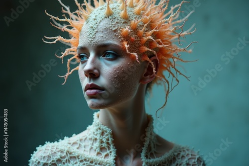 Obraz na płótnie Fantasy portrait of woman with intricate organic headpiece w salonie