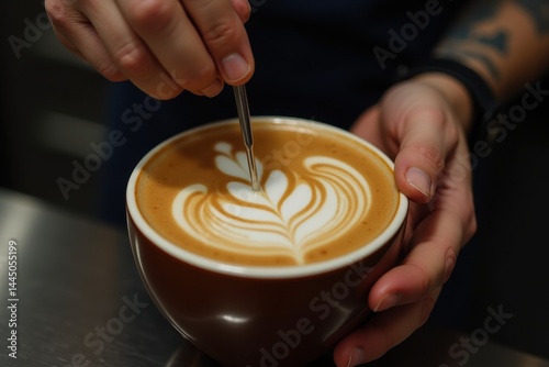 Latte art design in coffee cup