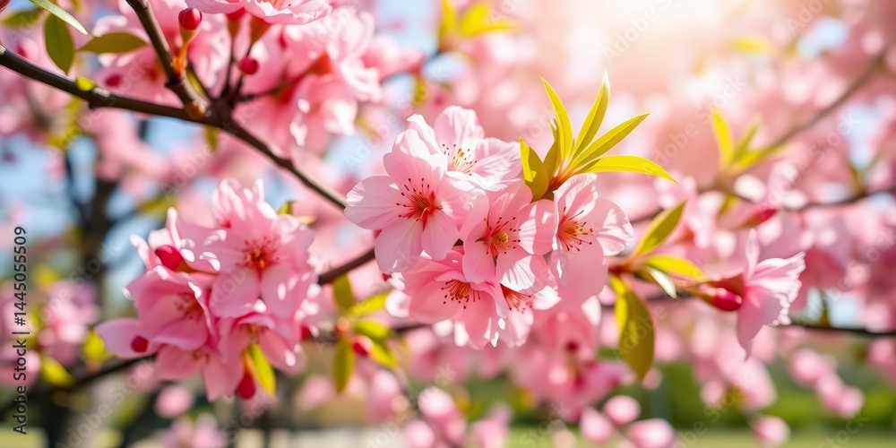 Close-up of vibrant pink cherry blossoms on a sakura tree in a sunlit spring garden, macro, bright Close-up of vibrant pink cherry blossoms on a sakura tree in a sunlit spring garden, macro, bright