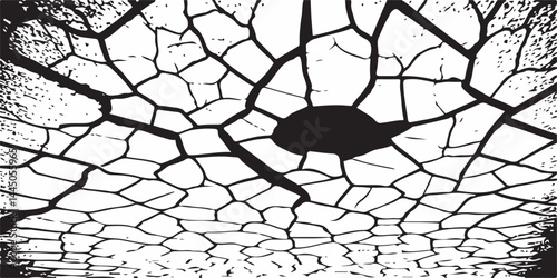Grey plaster facade house wall with dark cracks.crack ground for abstract background on white backgroundWhite black grey wall, floor with cracks, texture background