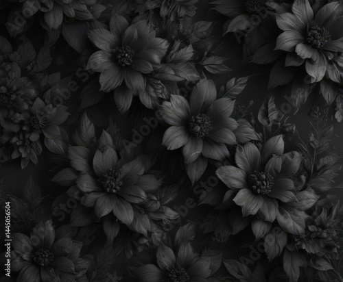 Abstract charcoal floral wallpaper; dark, seamless botanical pattern , black, charcoal, graphics