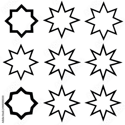 Simple Black Line Art Speech Bubbles and Stars