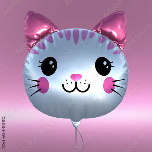 Pink cat helium balloon, 3D render with celebration, party or girl gender reveal vibe.