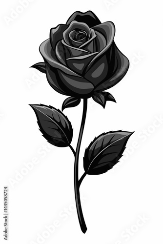 Elegant Black Rose Illustration for Gothic and Botanical Art.