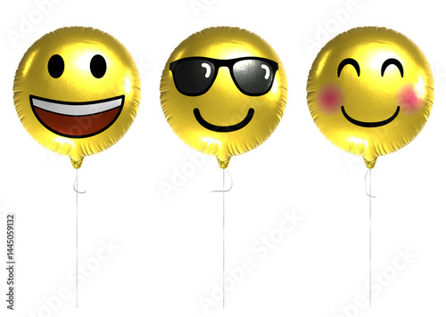 Happy, cool and smiling eyes emoji balloons, 3D render. Design elements with transparent background for compositing. Note, all emojis are my own design.
