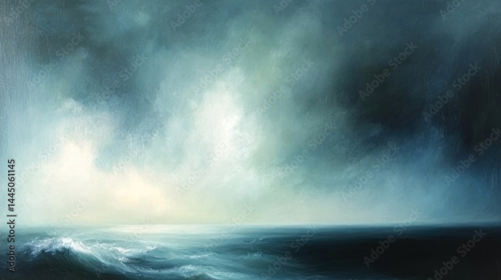 Fototapeta premium A muted seascape painting of stormy weather.