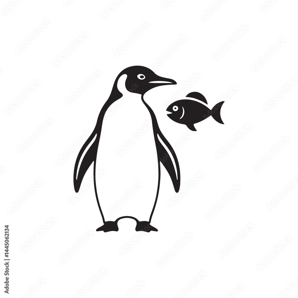 Naklejka premium Penguin standing silhouette.minimalist black and white animal graphic. vector illustration eps 10.