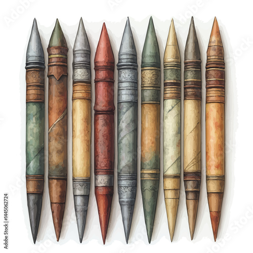 Calligraphy Set With Elegant Nibs, watercolor vector, isolated on a white background.