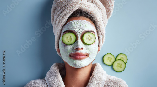 Relaxing facial mask with cucumber slices