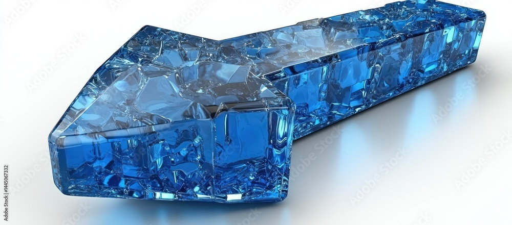 Crystal arrow pointing left, blue glass texture.