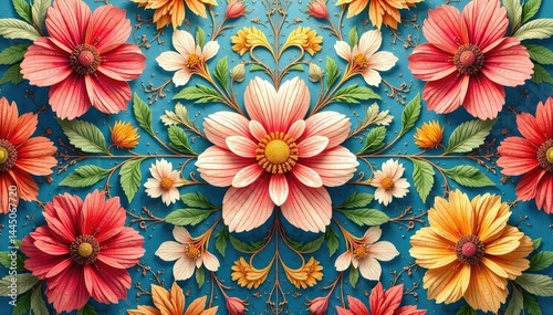 Intricate floral textile design, repeating motif, textile design, seamless, motif