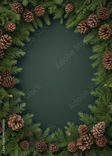 Wallpaper Mural Deep green fir boughs & textured pine cones create a rich Christmas border , pine cone, christmas border, holiday Torontodigital.ca