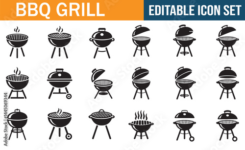 Silhouette of Collection of Grill Symbols in Black for Cooking