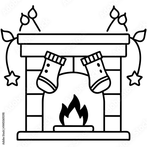 Cozy Fireplace with Stockings Vector on White