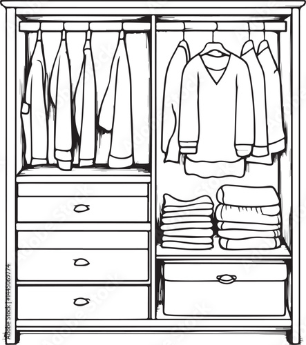 wardrobe with clothes