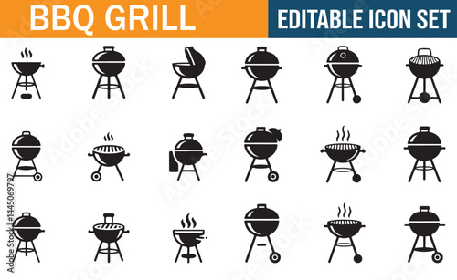 Silhouette of Black and White BBQ Grill Symbols for Food Design