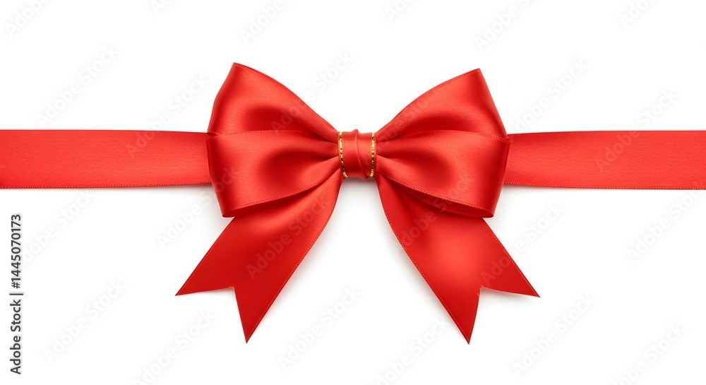 Fototapeta premium Red Ribbon with Gold Bow - Festive Decoration, Isolated