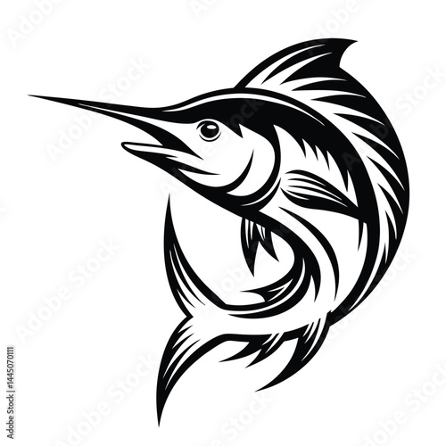 Monochrome Swordfish Illustration, Sharp Lines, Bold Design, Marine Animal, Aquatic Icon