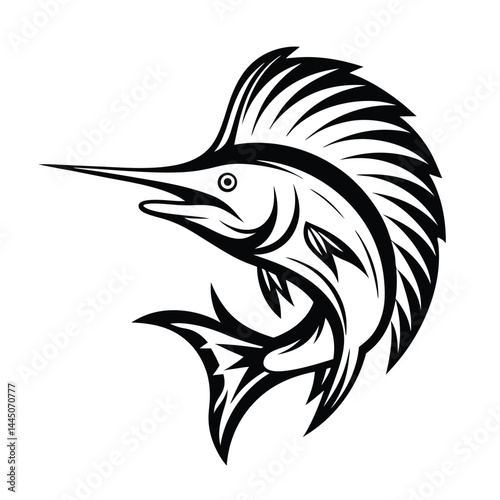 Marlin Silhouette Illustration, Monochrome Swordfish, Fish Outline, Aquatic Wildlife