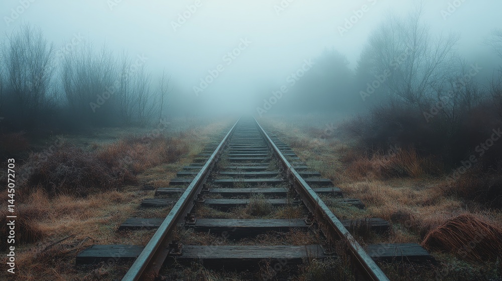 Fototapeta premium An abandoned railway stretching into the foggy unknown