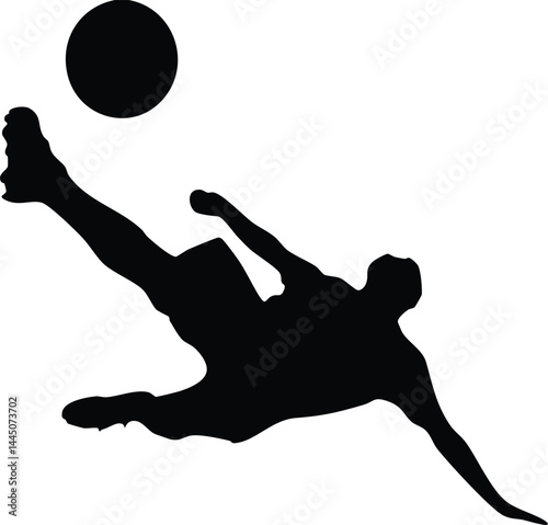 Soccer Player Silhouette – Dynamic Bicycle Kick in Black and White Minimalist Vector Art