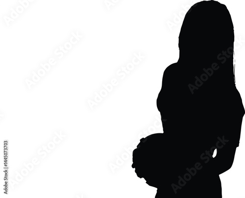 Woman Silhouette – Side Profile in Black and White Minimalist Maternity Vector Art