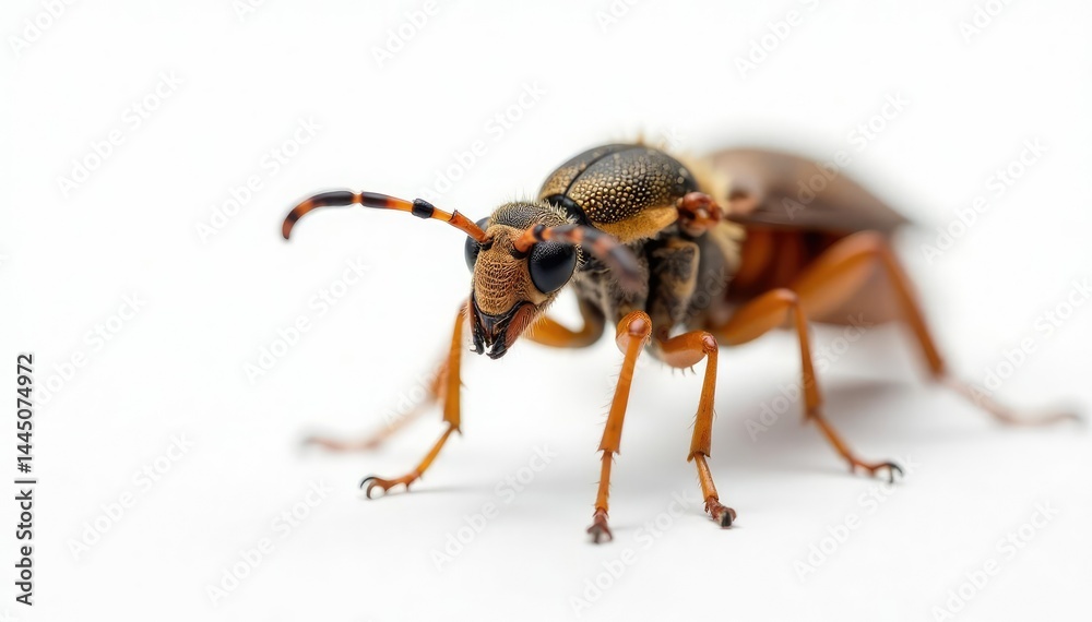 Close-up of single insect on pure white background, head, tiny Close-up of single insect on pure white background, head, tiny