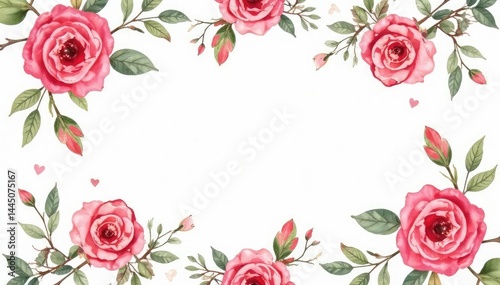 Delicate watercolor roses & leaves, repeat pattern, pattern, graphic