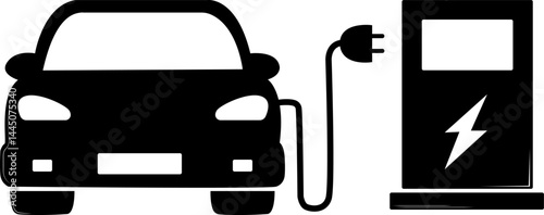 Charging station for an electric vehicle. A device designed to replenish the energy supply of batteries of electric vehicles. A symbol of environmentally friendly transport.