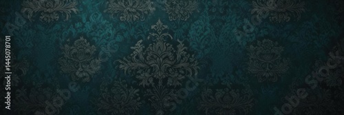 Deep teal damask wallpaper, lush velvet effect , decor, fabric, wallpaper
