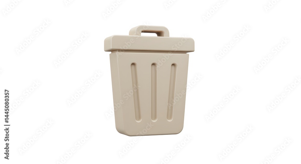 Beige Plastic Trash Bin - Waste Disposal, Simple Design, Clean