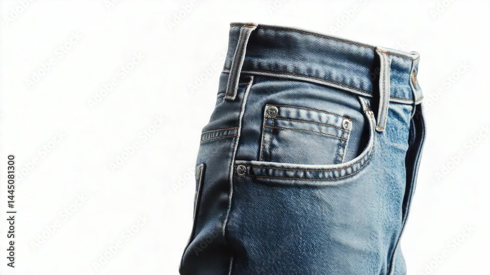 A pair of blue jeans against a clean white background