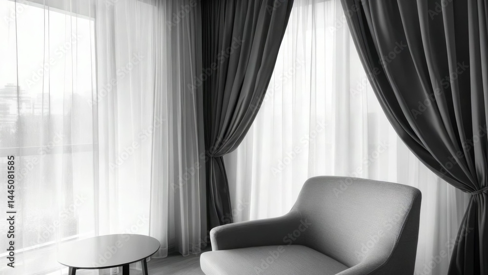 A simple room setting with a chair and table near a window, great for interior design or lifestyle photography