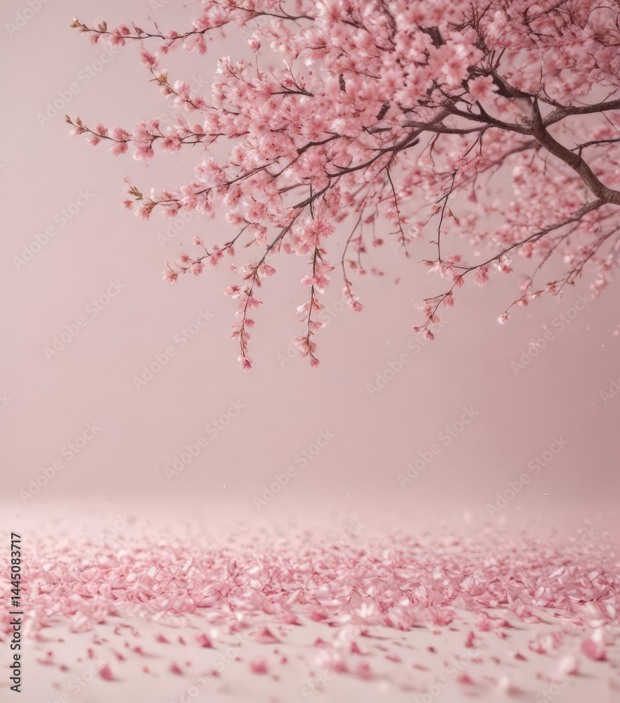 Obraz premium Delicate pink sakura petals drift on a soft pastel backdrop , floral, sakura