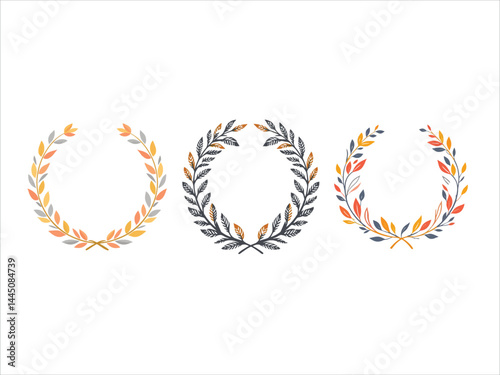 Abstract Vector Logo Icon Illustration of Colorful Laurel Wreath Design