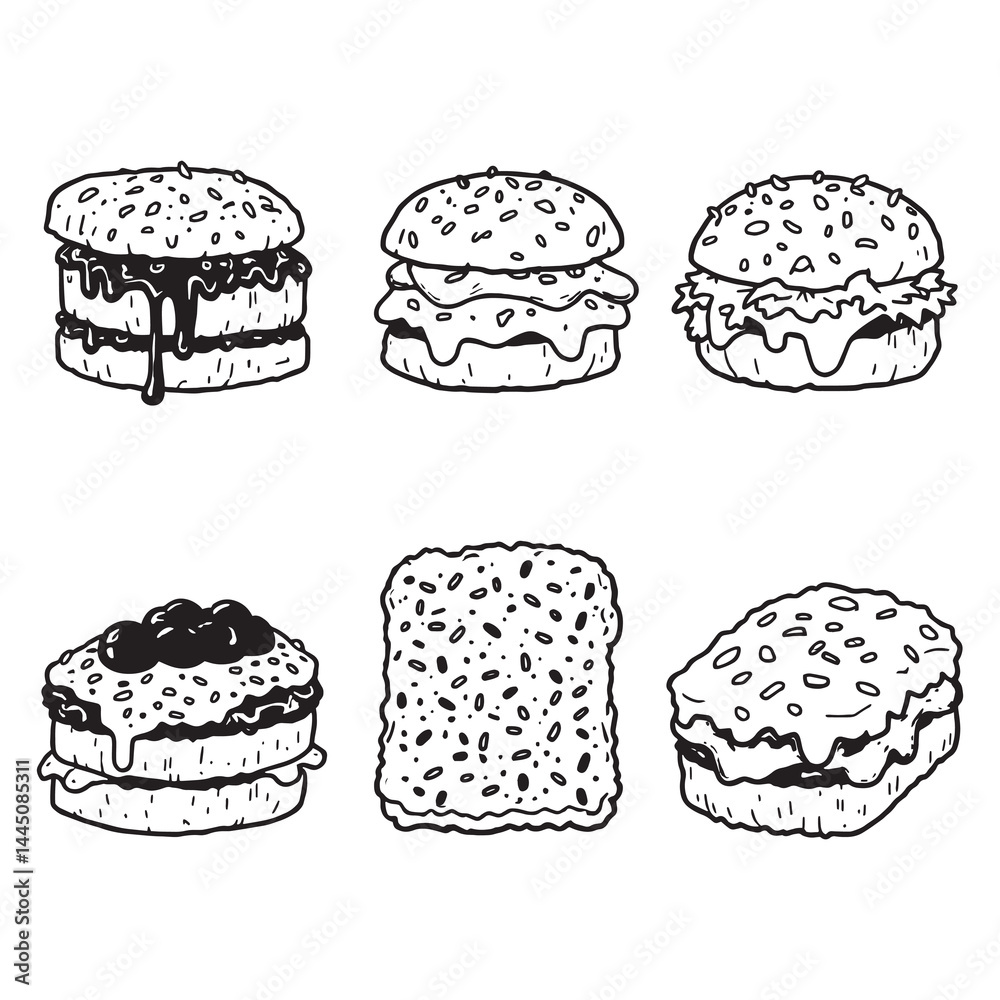 Simple Line Art of Delicious Meatloaf on Plate Simple Line Art of Delicious Meatloaf on Plate