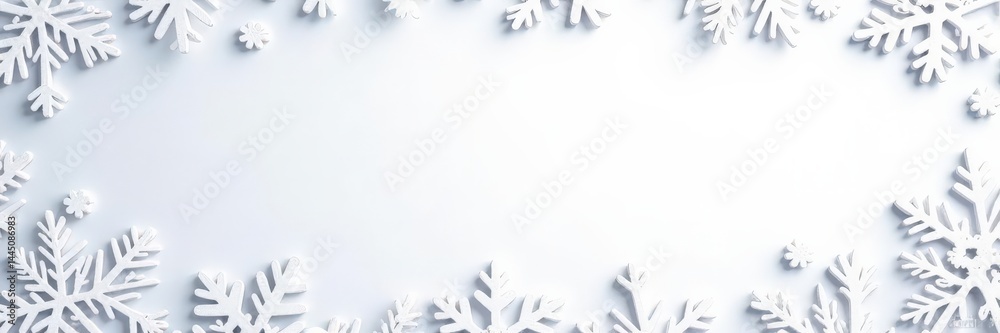 Obraz premium Delicate snowflake border on white background , snowflakes, winter, winter wonderland
