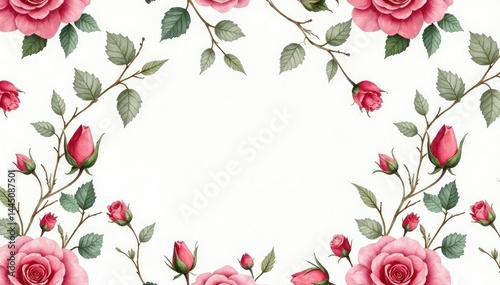 Delicate watercolor rose buds, leaves & vines Seamless repeat , floral, pretty, nature